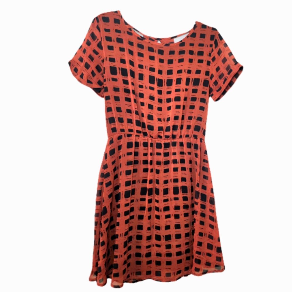 Black & Rust Color Checkered Dress